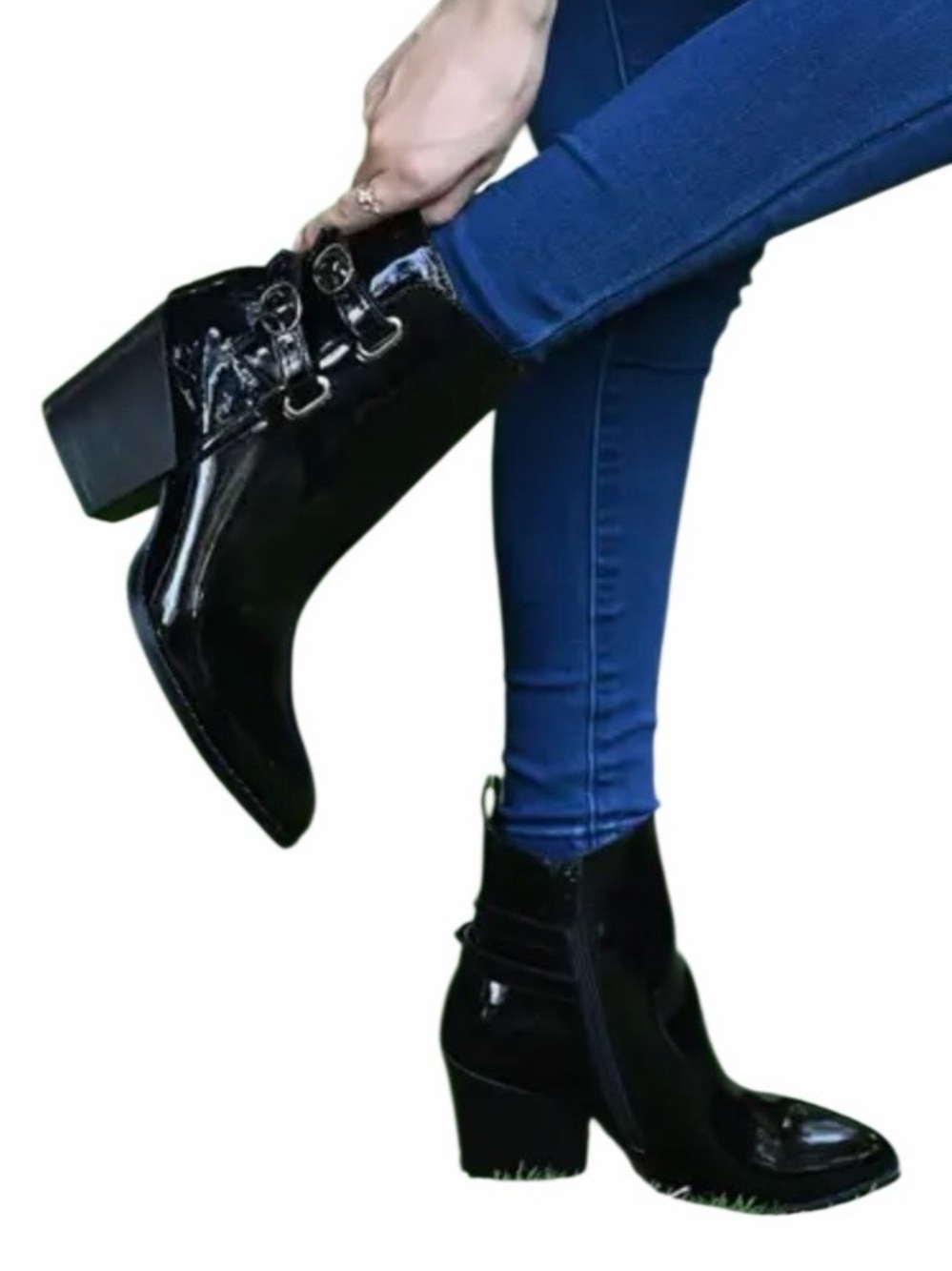 NWT- Black Patent Block Heel Ankle Boots - Women